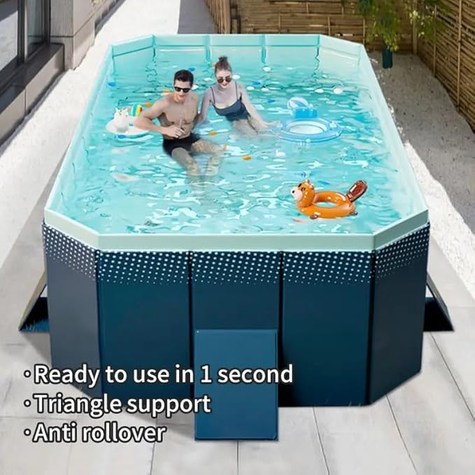 1.6m PVC Folding Pool, Non-Inflatable Portable Swimming Pool for Kids and Adults, Hard Plastic Shell Outdoor Pool with Foldable Design for Backyard, Patio, Beach