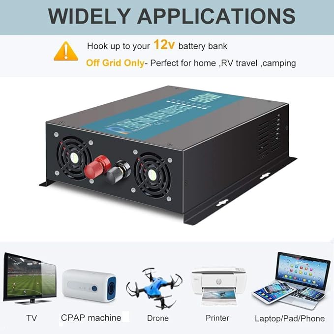 WZRELB 1000W 12V 120V Pure Sine Wave Power Inverter with 2 AC Outlets,Car Inverter
