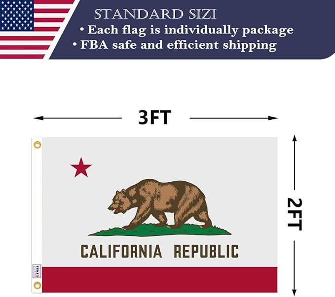 California Republic State Flag 2x3 FT Made in The USA-Heavy Duty Vibrant Colors Double Sided Cali CA Flag with 2 Brass Grommets for Home/Company/Indoor Outdoor Decoration