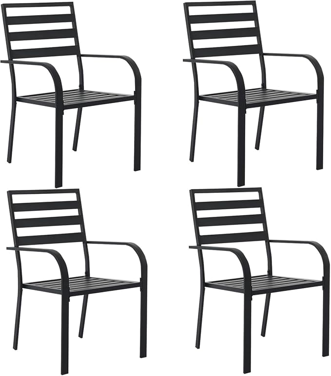 Outdoor Dining Chairs Set of 4, Aluminum Frame Stackable Patio Dining Chairs with Armrest, Wrought Iron Patio Bistro Chairs for Lawn, Backyard, Garden, Porch