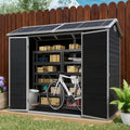 8x4 FT Resin Outdoor Storage Shed with Floor and 2 Windows, Outside Plastic Sheds Storage Clearance w/Lockable Door, Backyard Garden Tool House for Patio, Yard, Lawn, Bike, Black