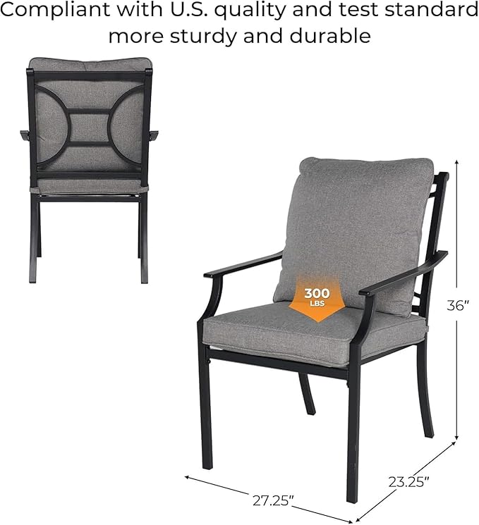Grand patio Dining Chairs Set of 6，Outdoor Fixed Patio Dining Chairs Set of 6，Fixed Dining Chair，Outdoor Dining Chairs with Grey Cushions, Patio Chairs for Outside, Garden Lawn Porch, Backyard