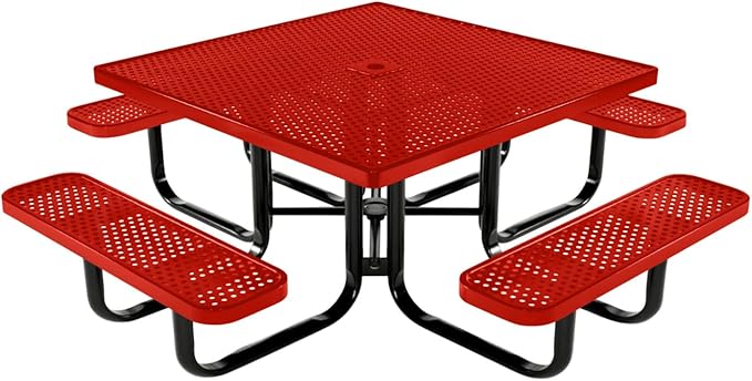 COATEDOUTDOORFURNITURE Heavy-Duty Portable Outdoor Kids Table with Umbrella Hole, Punched Steel Kids Picnic Table, Commercial-Grade, Made in America (46 in, Square, Childrens, Red)