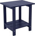 Outdoor Side Table, Weather Resistant Double Small Adirondack Side Table, Outdoor Indoor End Table for Adirondack Chair, 17" Patio Table for Pool, Deck and Porch, Deep Blue
