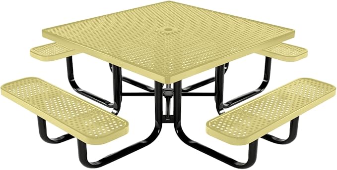 COATEDOUTDOORFURNITURE Heavy-Duty Portable Outdoor Kids Table with Umbrella Hole, Punched Steel Kids Picnic Table, Commercial-Grade, Made in America (46 in, Square, Childrens, Textured Sandstone)