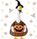 Sanwuta 1 Set Halloween Porch Goose Outfit Pumpkin Pillow Design with Hat for 23" Lawn Cement Goose Porch Geese Clothes Costume for Halloween Garden Patio Yard Outdoor Decorations