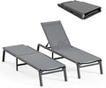 Patio Chaise Lounge Chair, Foldable Lounge Chair for Outside, Aluminum Chairs Set of 2 with 5 Adjustable Backrest, Outdoor Pool Lounger for Poolside, Lawn, Deck, Grey