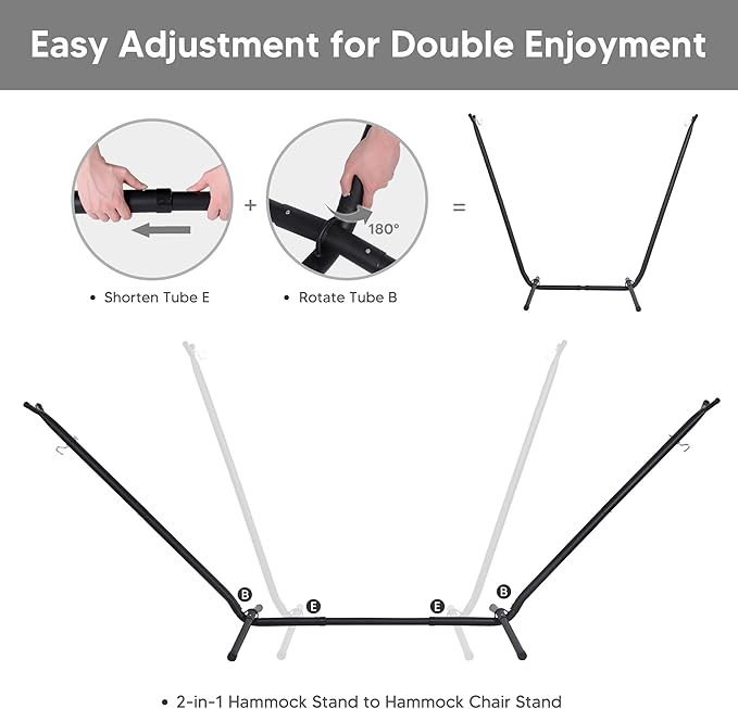 SUNCREAT 2-in-1 Hammocks Convertible Portable Double Hammock with Stand Included, Outdoor Hammock and Stand, Patent Pending, Dark Grey with Tassel