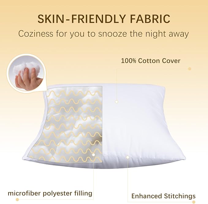 OKBA Throw Pillows Insert Set of 2, with 100% Cotton Cover, Bed and Couch - Indoor Hotel Decorative Pillows, 12x12 in White Pillows Inserts