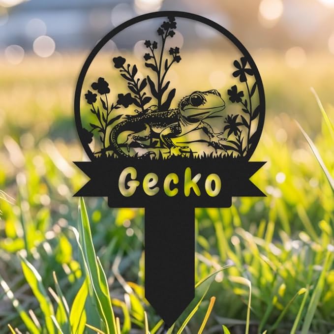 Custom Gecko Metal Memorial Plque,Personalized Gecko Remembrance Stake,Gecko Loss,Grave Markers,Outdoor Garden Decor,Yard Sign gecko 10inch