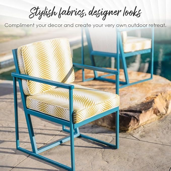 RSH DECOR: Deep Seating Cushion with Pillow Back | 24” x 27” Seat | All-Weather Spun Fabric | Water and Fade-Resistant | Outdoor Chair Cushion Set for Patio Furniture | Cancun & White Stripe