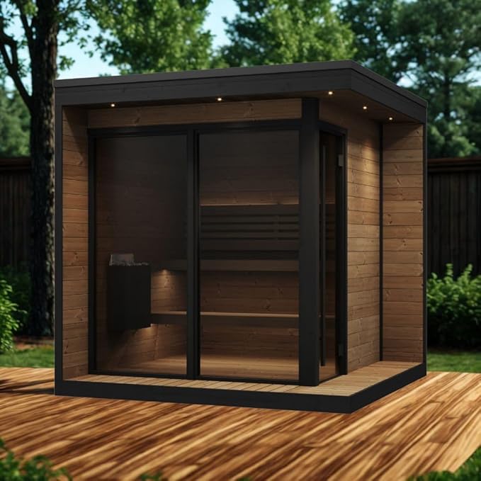 GL6 Outdoor Sauna Kit, Garden Luxury-Series Outdoor DIY Sauna Kit, Thermo-Spruce, up to 6 Persons Bundles (Sauna Heater and Sauna Stones Included) (Drop 9 WiFi - Gold)