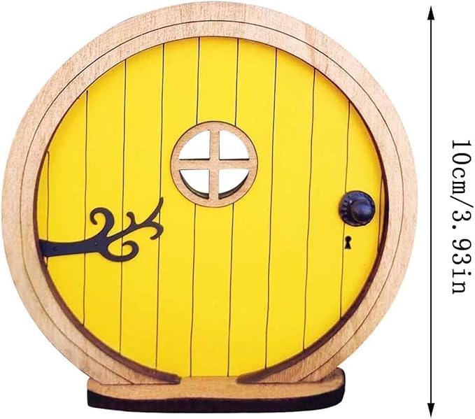 1Pc Fairy Garden Door for Tree, Fairys Doors for Trees Outdoor and Tree Trunk, Mini Fairy Garden Sculpture Lawn Ornament Decor, Fairytales Door Decoration，Gardens Miniatures (Yellow)