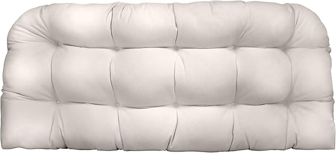 RSH DECOR: Sunbrella Tufted Wicker Loveseat Cushion | 41” x 19" | Water and Fade-Resistant Performance Fabric | Outdoor Settee Cushion for Patio Furniture | Canvas White