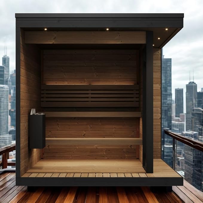 GL6 Outdoor Sauna Kit, Garden Luxury-Series Outdoor DIY Sauna Kit, Thermo-Spruce, up to 6 Persons Bundles (Sauna Heater and Sauna Stones Included) (Drop 9 WiFi - Wood)
