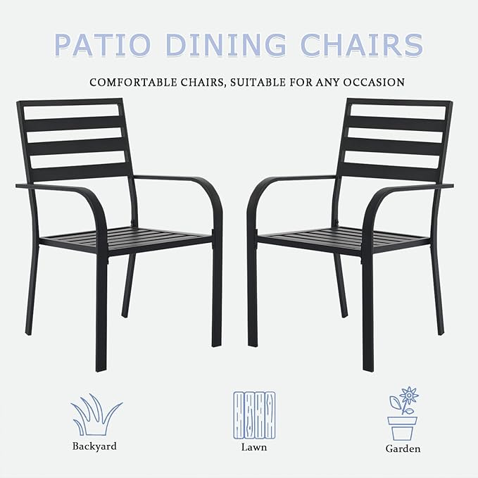 Outdoor Dining Chairs Set of 4, Aluminum Frame Stackable Patio Dining Chairs with Armrest, Wrought Iron Patio Bistro Chairs for Lawn, Backyard, Garden, Porch