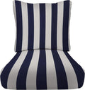 RSH DECOR: Deep Seating Cushion with Pillow Back | 25” x 25” Seat | Water and Fade-Resistant Spun Fabric | Outdoor Chair Cushion Set for Patio Furniture | Navy Blue & White Stripe