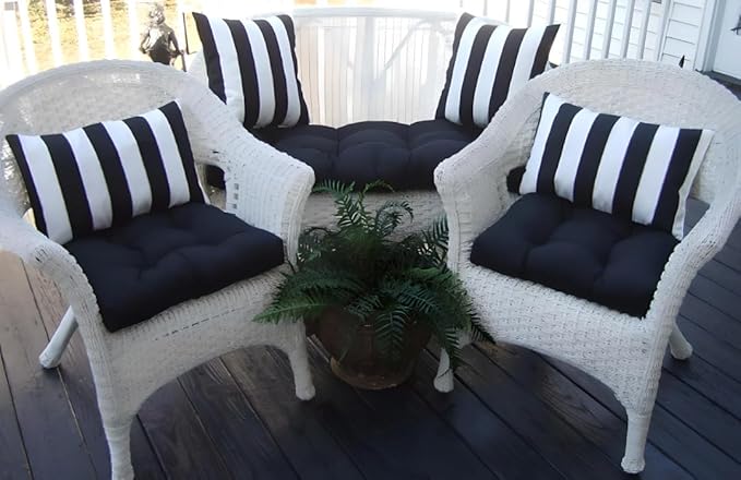 RSH DECOR: Tufted U-Shapes & Lumbars 2 of Each | 22" x 22” & 20" x 12" | Water-Resistant Spun Fabric | Outdoor Wicker Cushions & Support Pillows for Patio Furniture | Black
