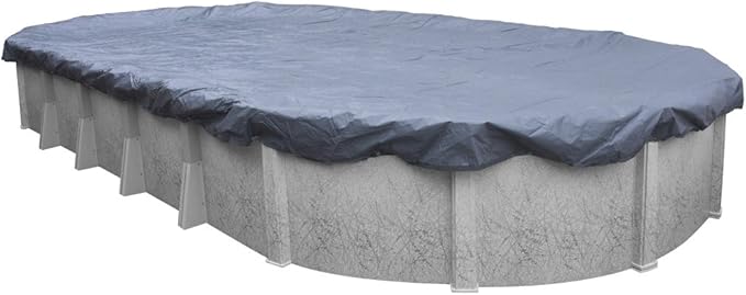 Pool Mate 15 x 27 ft Blue Winter Oval Pool Cover for Above Ground Pools, 3 ft Overlap (18 x 30 ft Cover Size), Solid 7 x 7 Scrim, 2.2 oz/yd2, 8-Year Warranty, Style: 461527-PM