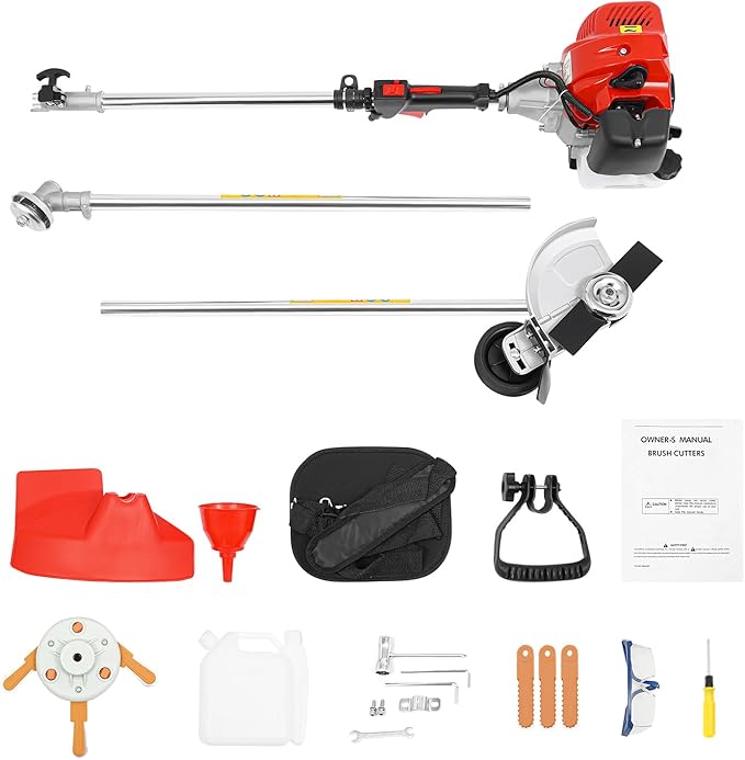43CC Gas Powered Weed Gas Edger, 1250W Single-Cylinder Air-Cooled 2-Stroke Gasoline Engine Weed Trimmer with 2 Blade Heads, Gas Edger for Garden Lawn Grass Trimmer(8500r/min)