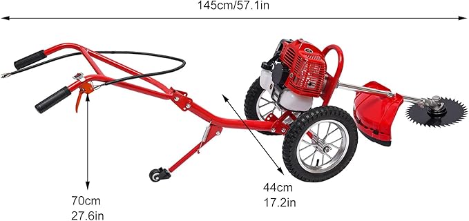 Gasoline Lawn Mower, 49CC 2-Stroke Gasoline Mower Grass Trimmer 6500-7000 RPM Portable Multifunction Gas Brush Cutter String Trimmer for Mountains Lains Orchards & Vegetable Fields