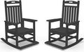 Kingdura Outdoor Rocking Chairs Set of 2, HDPE Plastic Patio Rocking Chair All-Weather Oversized Porch Rocker with High Back for Patio Outside Backyard Balcony (Black)