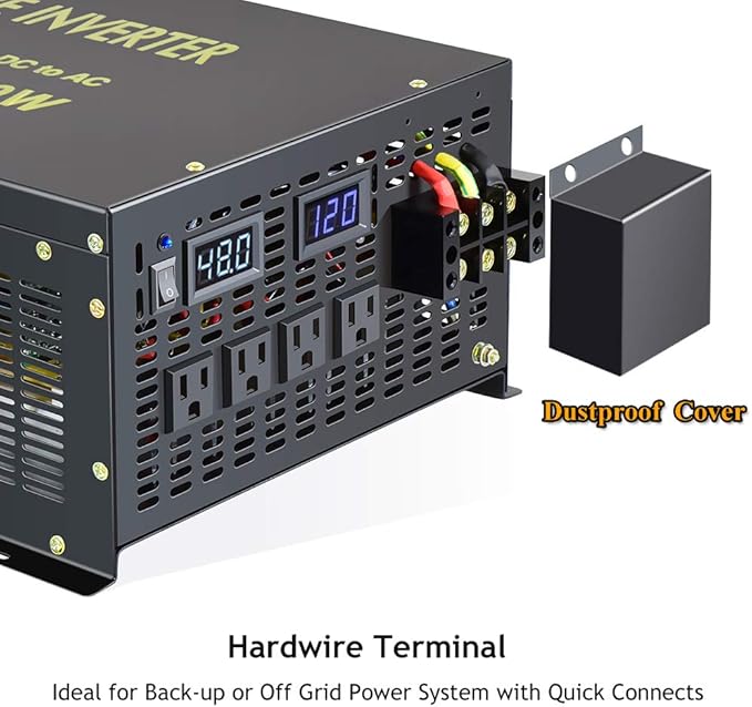 WZRELB 5000W 48V 110V Pure Sine Wave Power Inverter with 4 AC Outlets,Bipolar High-Frequency Inverter