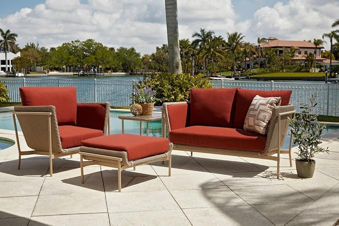 RSH DECOR: Deep Seating Cushion with Pillow Back | 23” x 26” Seat | All-Weather Spun Fabric | Water and Fade-Resistant | Outdoor Chair Cushion Set for Patio Furniture | Navy Blue & White Stripe