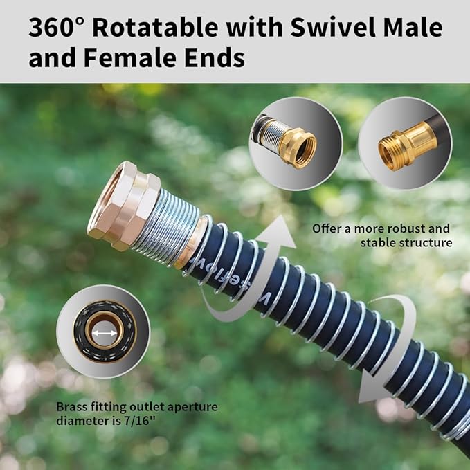 WiseFlow Garden Hose 90FT x 5/8", Heavy Duty Rubber Hose, Water Hose with Five Layered Braiding, Male Female Fittings, 1000PSI Burst, 300PSI Working (Black)