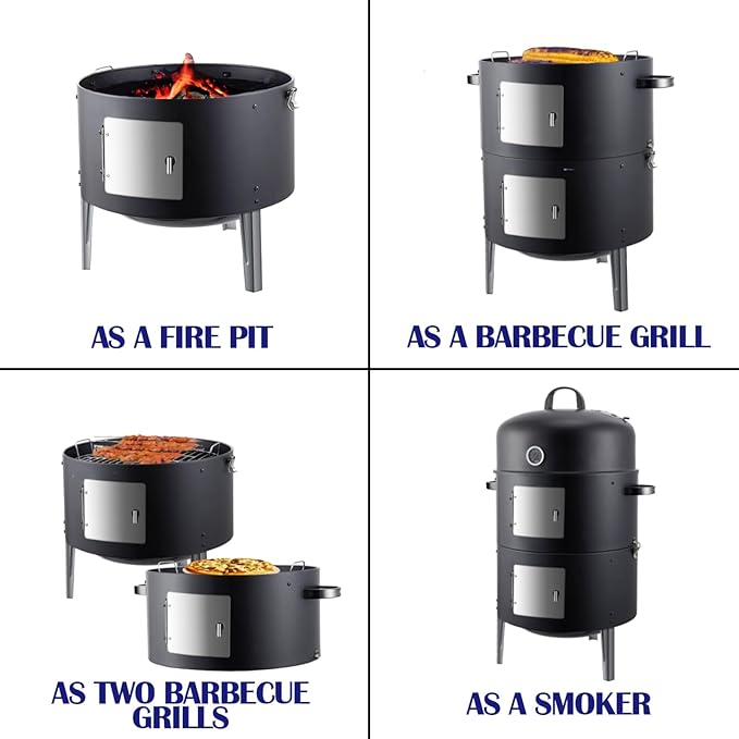 Realcook Charcoal Smoker BBQ Grill: Premium Vertical Meat Smokers with Smoke Tube - Barbecue Charcoal Grill Combo for Outdoor Cooking Patio Backyard Grilling Tailgating