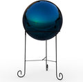 Lulu Decor, Blue Stainless Steel Gazing Mirror Ball Size 12 with Stand