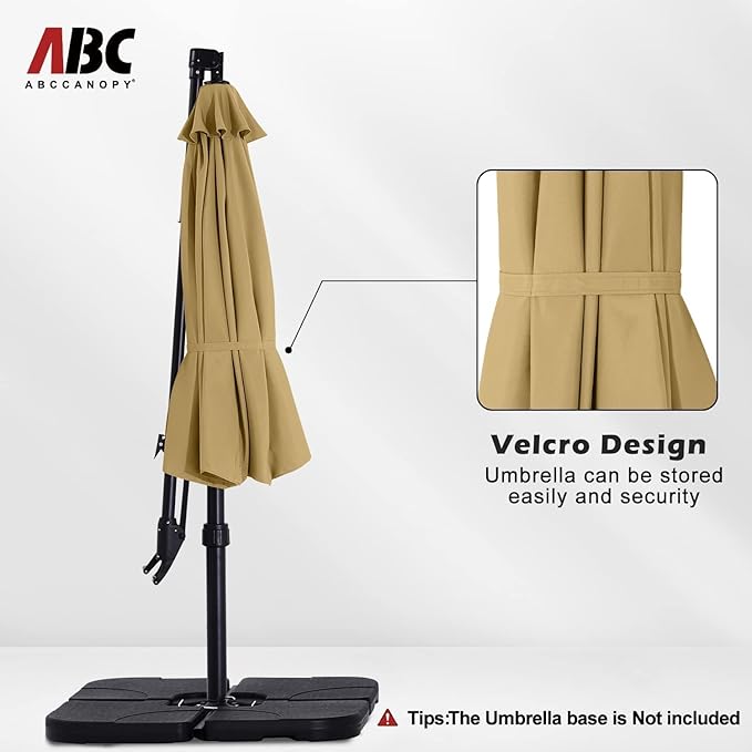 ABCCANOPY 10FT Cantilever Umbrella Offset Hanging Patio Umbrella with Base Stand Rotate and Tilt，Suitable for Garden, Lawn, Backyard(Khaki)