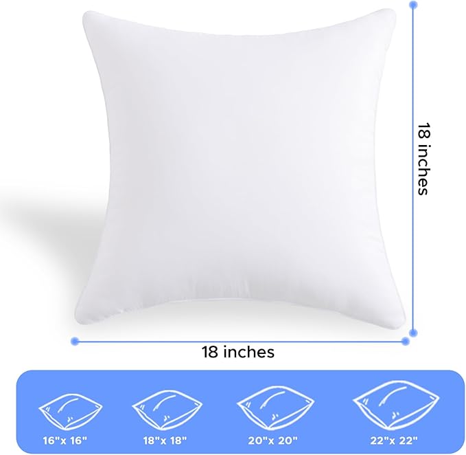 18 x 18 Outdoor Pillow Inserts Set of 2 Waterproof Square Support White Decorative Throw Pillow Inserts for Couch Sofa Beds Medium Patio Furniture Cushions