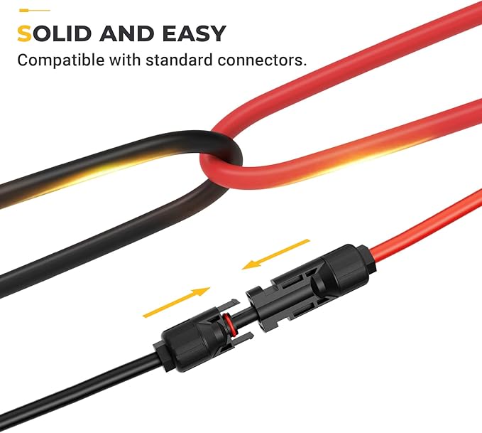 BougeRV 30 Feet 10AWG Solar Extension Cable with Solar Connector on Both End with Extra Free Pair of Connectors Solar Panel Adaptor Kit Tool (30FT Red + 30FT Black)