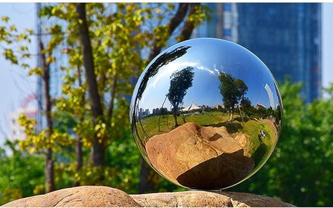 14 inch Diameter Gazing Ball,Silver Stainless Steel Polished Reflective Smooth Garden Sphere Globe Mirror,Colorful and Shiny Addition to Any Garden or Home