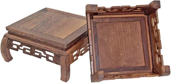 GOLDY&WENDY Oriental Furniture Rosewood Solid Wood Pedestal Square Carved Wooden Display Stand Flower Bonsai Wooden Base