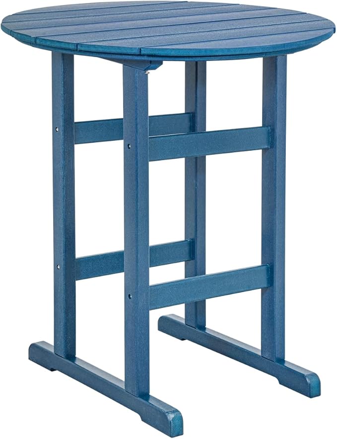 Sundale Outdoor Adirondack Round Bar Table, 39 Inch Height Patio Large Pub Table for 4, All Weather HDPE High Top Bistro Counter Table for Outside Deck Porch Balcony Poolside, Navy Blue