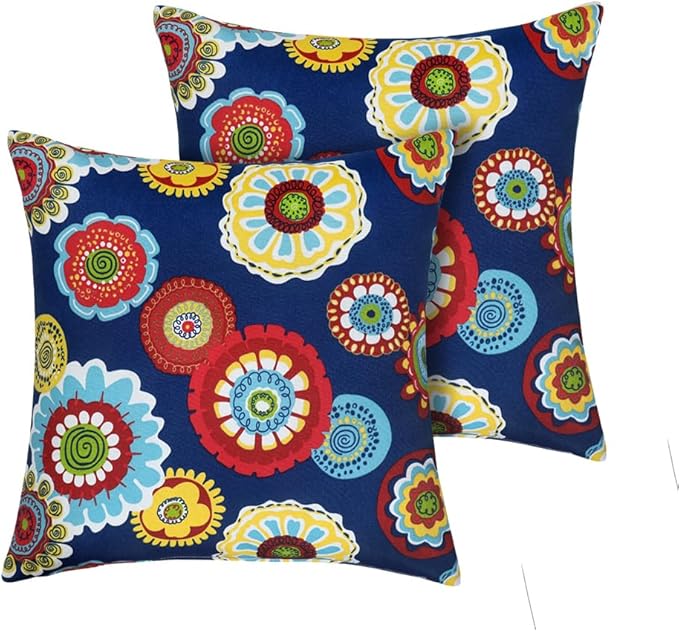 Magpie Fabrics Pack of 2 Outdoor Waterproof Throw Pillow Covers 18 x 18 Inch, Decorative Cushion Sham Pillowcase Shell for Garden Patio Tent Balcony Couch Sofa(Floral Navy)