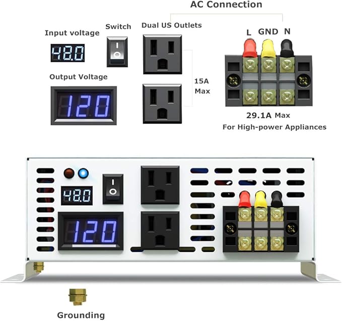 3500W Pure Sine Wave Power Inverter DC 48V to 110V 120V AC Car Inverter with Dual Outlets +Hardwire Terminal +Digital LED Display Solar Converter