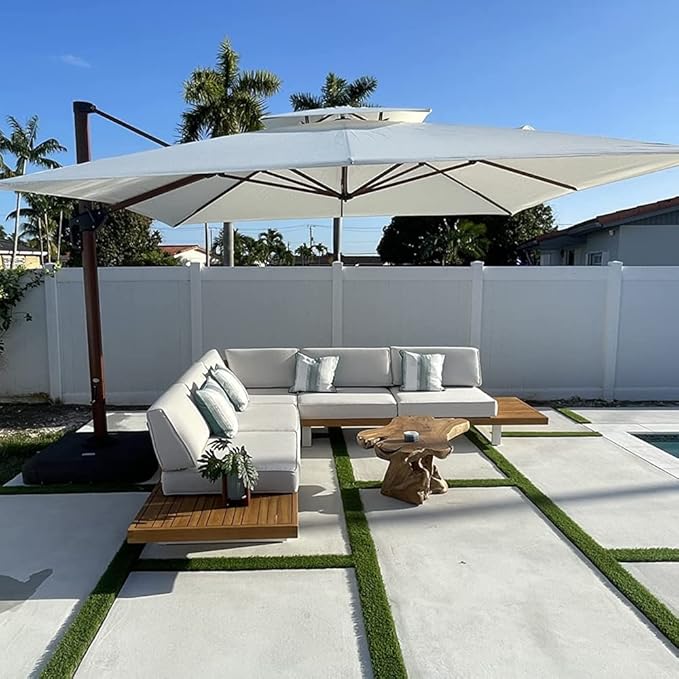 PURPLE LEAF 12ft Patio Umbrella Outdoor Square Umbrellas Large Cantilever Umbrella Windproof Offset Heavy Duty Sun Umbrellas for Garden Deck Pool Patio, Cream