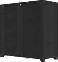 HOMSPARK Indoor/Outdoor Storage Cabinet with Doors, 34”x15”x34” HDPE Plastic Storage Box for Bedroom, Bathroom, Living Room, Balcony, Multi-Purpose for Daily Tools, Black