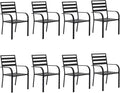 Patio Dining Chairs Set of 8, Metal Outdoor Chair, Black Stackable Dining Chairs, Wrought Iron Patio Chairs with Wide Back & Armrest, Support 300 LBS