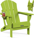 MUCHENGHY Folding Adirondack Chairs, Patio Chairs, Lawn Chairs, Outdoor Chair, Adirondack Chair Plastic, Fire Pit, Weather Resistant with Cup Holder for Deck, Backyard, Garden(Lemon Green)