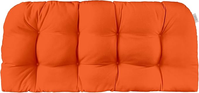 RSH DECOR: Sunbrella Tufted Wicker Loveseat Cushion | 44" x 22" | Water and Fade-Resistant Performance Fabric | Outdoor Settee Cushion for Patio Furniture | Canvas Melon