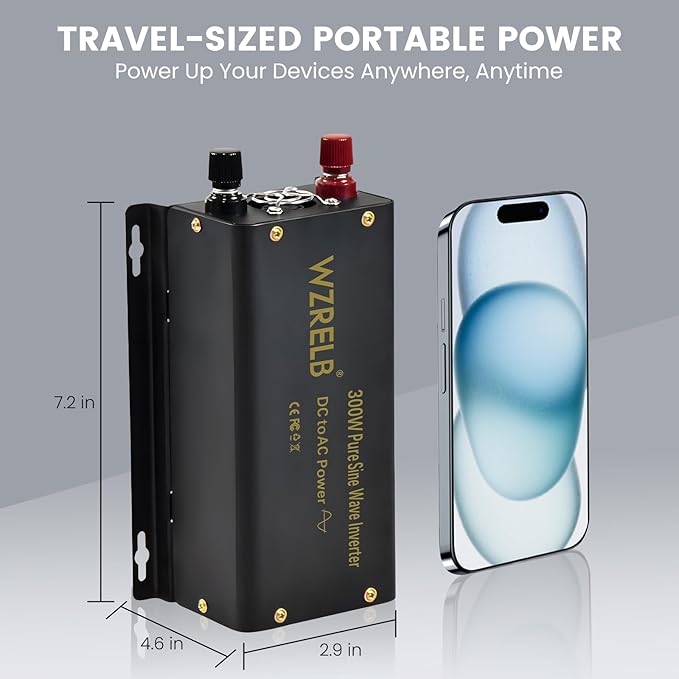 WZRELB 300W Pure Sine Wave Power Inverter 600W Peak DC 48V to 110V AC Car Adapter Off Grid with LED Display