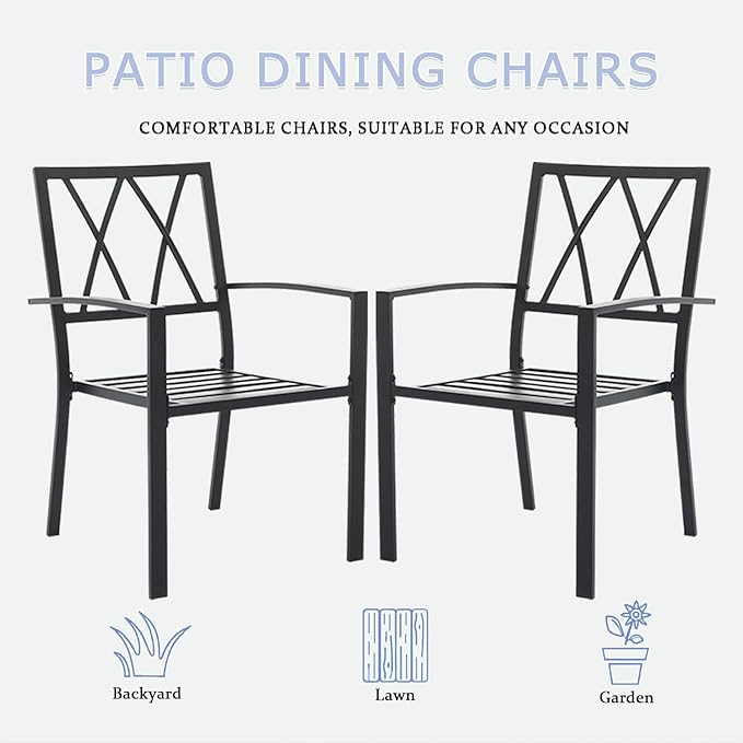 Outdoor Dining Chairs Set of 2, Aluminum Frame Stackable Patio Dining Chairs with Armrest, Wrought Iron Patio Bistro Chairs for Lawn, Backyard, Garden, Porch