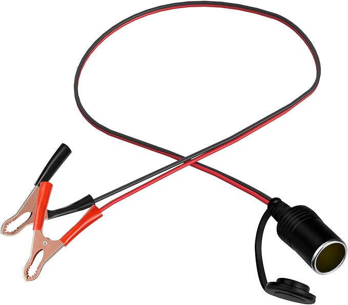LVYUAN Cigarette Lighter Socket with Battery Alligator Clip, Female Cigarette Lighter Socket to 12V Battery Alligator Clips Charger Extension Cord Automotive Battery Clip-On Extension Cable (3FT)
