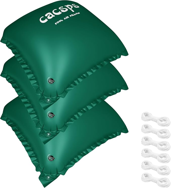 3 Pack Pool Pillow for Above Ground Pools, 4x4 Ft Air Pillow for Closing Winter Winterizing Kit, 0.5mm PVC Material, 2X 16.5Ft Rope (Green)