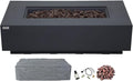 AMS Creations | Madison 60" Rectangular Propane Gas Outdoor Fire Pit Table | Dark Gray Concrete GFRC | Smooth Texture or Surface | Electronic Ignition | Outside Backyard Fireplace