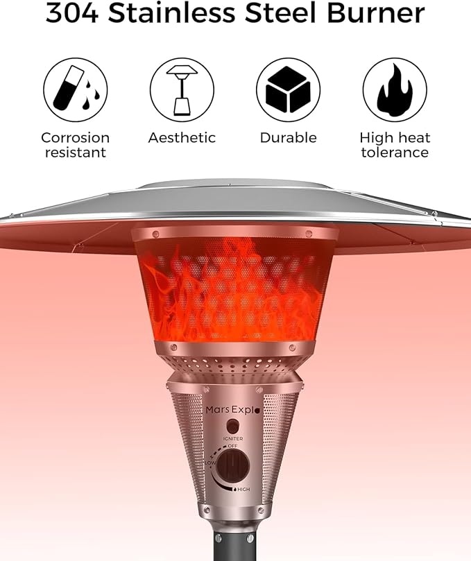 50,000 BTU Patio Heater for Outdoor Use With Adjustable Heat Focusing Top, Portable Propane Patio Heater with Wheels, Stainless Steel Burner for Porch Deck Garden (Black)